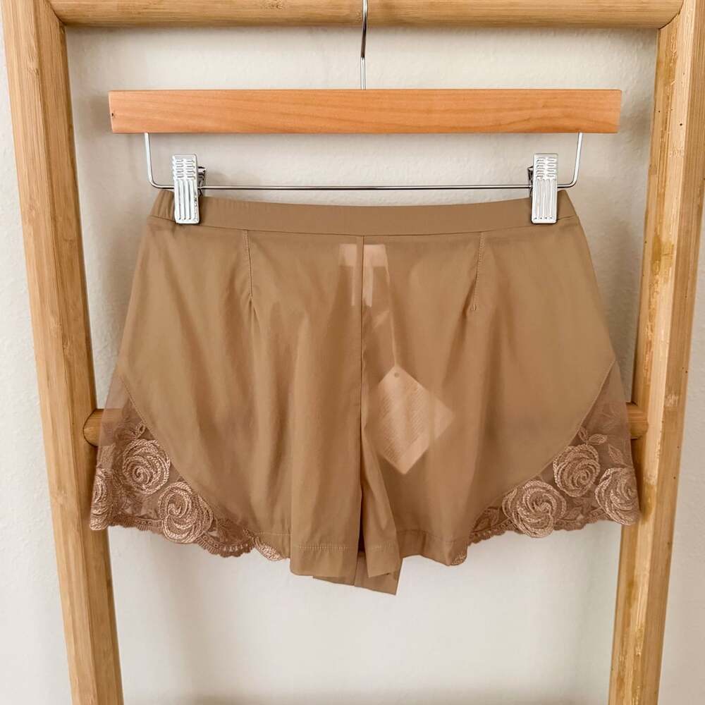 NWT La Perla Seta Silk Blend Lace Trim Sleep Shorts Size 1 Tan Nude